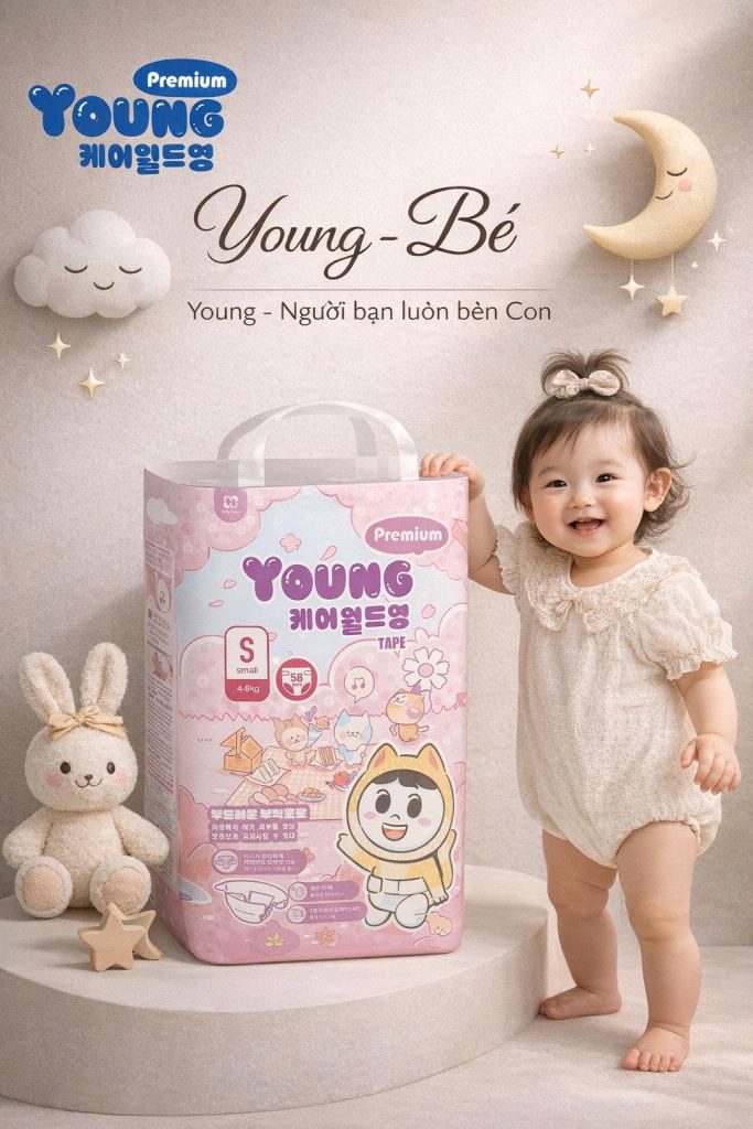 bỉm young premium mỏng nhẹ thoáng khí cho bé